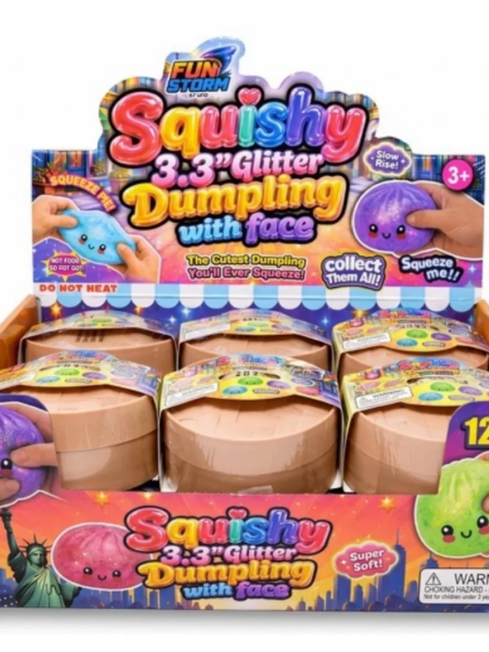 FUN STORM Squishy Glitter Dumpling with Face 3.3 Inch ( 1 Pc By Order )
